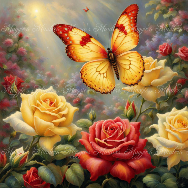 Butterfly Roses Full Coverage Cross Stitch Pattern