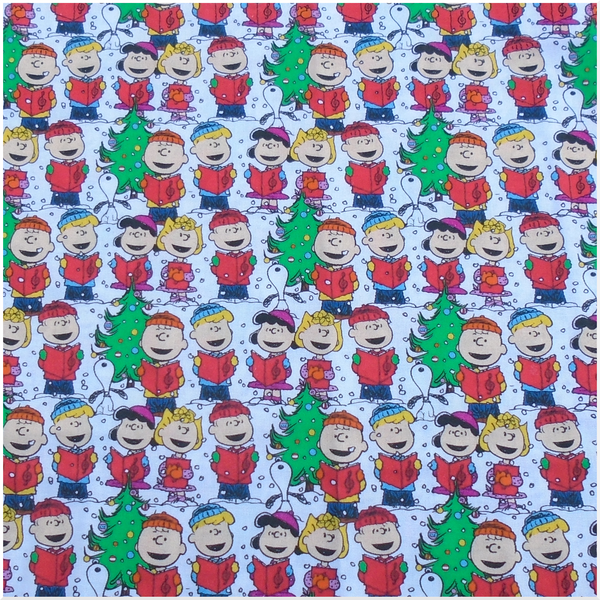 Scroll Rod Grime Guard made with Peanuts Carolers Fabric