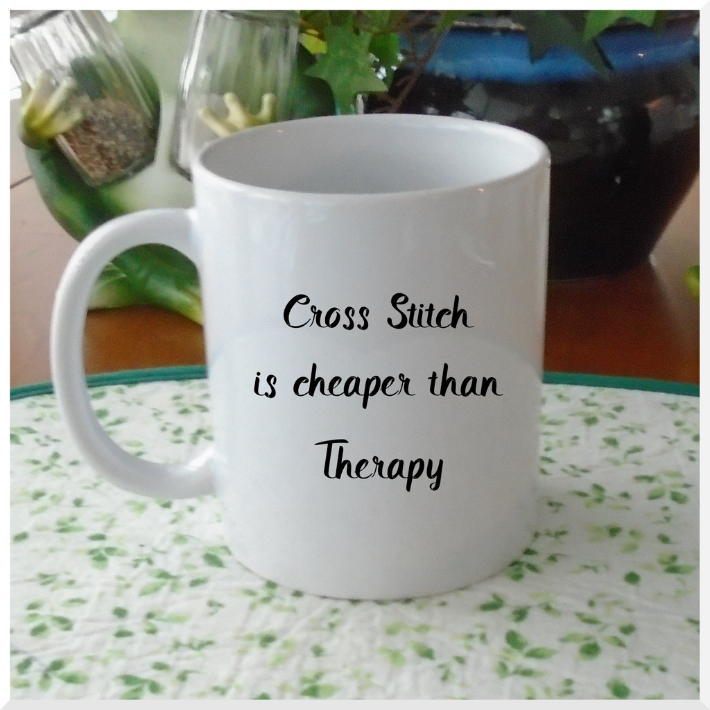 Porcelain Mug - Cross Stitch is cheaper than therapy