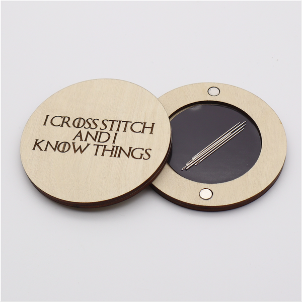 I Cross Stitch and I Know Things Engraved Wooden Needle Case/Box