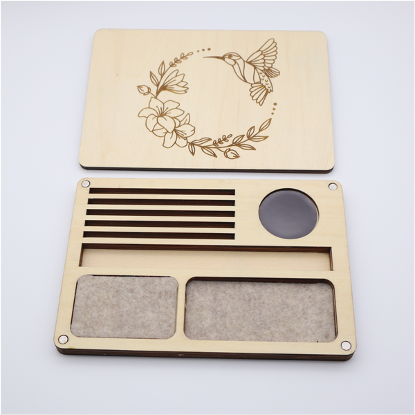 Engraved Wooden Stitching Tray with cover | Travel Tool Tray | Floss Bobbin Stand | Rectangle | Stitching Organizer | Personalized