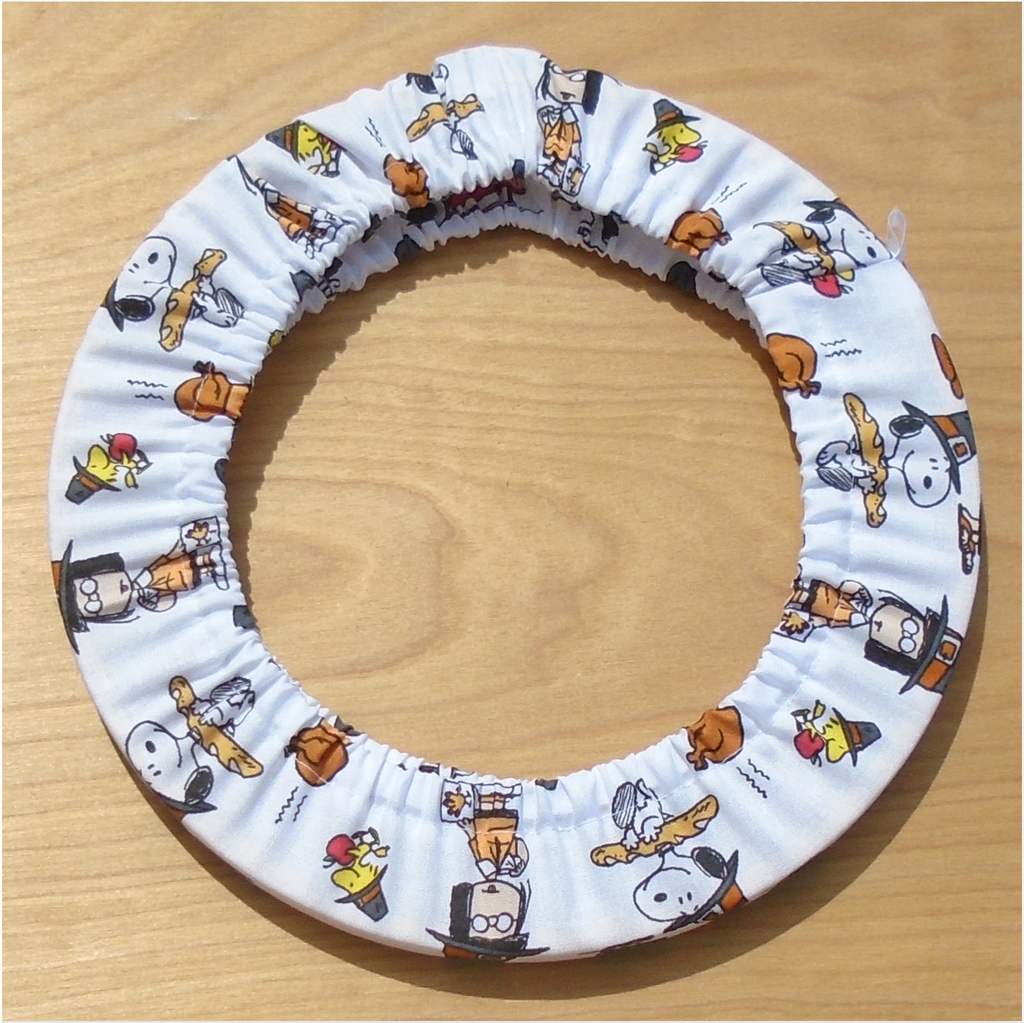 Hoop Huggie Grime Guard made from Peanuts Thankful Fabric